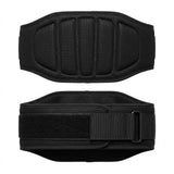 The Apex black mesh weightlifting belt front and back view contoured lumbar support velcro closure by Trico Gear