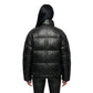 The Aspen womens genuine black cowhide leather puffer jacket back view quilted baffled channels by Trico Gear