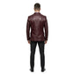 The Bordeaux mens genuine burgundy cowhide leather blazer back view center vent and dark saddle stitching