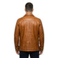 The Clifton mens genuine cognac cowhide leather overshirt back view yoke seam saddle stitching clean hem by Trico Gear