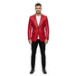 The Dante mens genuine cherry red cowhide leather blazer front view slim tailored black buttons