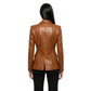 The Florence womens genuine brown cowhide leather blazer back view nipped waist center vent tan stitching by Trico Gear