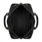 The Hawke genuine black leather duffle bag open interior showing black lining zippered pocket gunmetal details by Trico Gear