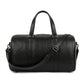 The Hawke genuine black cowhide leather duffle bag side profile view adjustable shoulder strap gunmetal hardware by Trico Gear