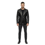 The Kensington mens genuine black cowhide leather blazer front view slim tailored two button by Trico Gear