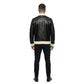 The Lennox mens genuine black cowhide leather varsity jacket back view cream ribbed hem cuffs and collar by Trico Gear