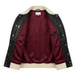 The Lennox mens black genuine leather varsity jacket inner burgundy wine satin lining ghost mannequin by Trico Gear