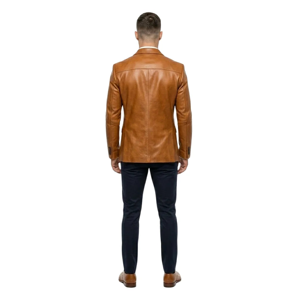 The Maverick Men's Genuine Brown Leather Blazer