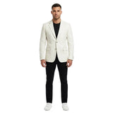 The Monaco mens genuine white cowhide leather blazer front view slim tailored silver chrome buttons by Trico Gear
