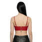 The Scarlet womens genuine cherry red cowhide leather bra top back view gold zip closure spaghetti straps by Trico Gear