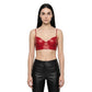 The Scarlet womens genuine cherry red cowhide leather bra top spaghetti straps gold center bar detail by Trico Gear