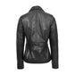 Back view of The Verona women's classic black leather blazer showing the fitted horizontal waist yoke and contoured panel stitching