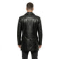 The Wellington mens genuine black cowhide leather peacoat back view structured shoulders center vent mid thigh by Trico Gear