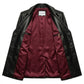 The Wellington mens black genuine leather peacoat ghost mannequin inner burgundy wine satin lining double breasted by Trico Gear