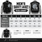Tom Hardy Eddie Brock Venom 2 Detroit Lions varsity jacket men's size chart with chest shoulder and sleeve measurements