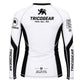 TricoGear Apex CS-01 BJJ No-Gi long sleeve rash guard back view in white and black