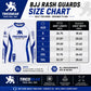 TricoGear Apex CS-04 BJJ rash guard size chart with body length and chest width