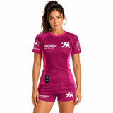 TricoGear Apex CS5-06 women's pink BJJ no-gi rash guard and grappling shorts front view