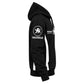 Tricogear Batch TRI 26 black BJJ hoodie side view with white panel detailing and sleeve graphics