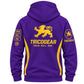 Tricogear Batch TRI 32 Blue & Gold BJJ Hoodie back view with large gold lion and Tricogear branding