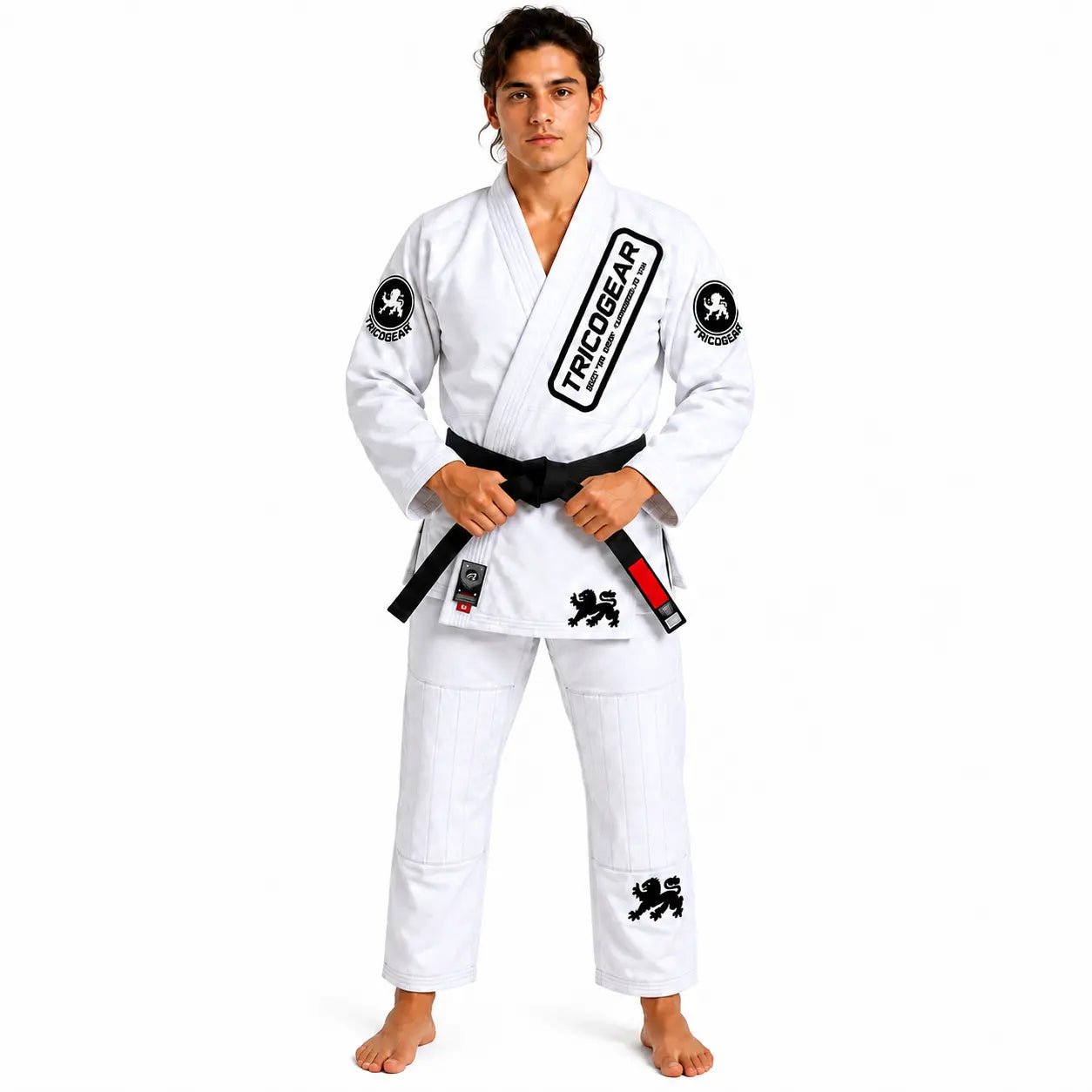 TRICOGEAR Jiu Jitsu Gi BJJ Kimono Martial Arts Training Suit for Men front view in white
