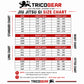 TRICOGEAR Jiu Jitsu Gi BJJ Kimono size chart with height and weight measurements for men