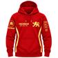 Tricogear TRI 28 R-G red and gold BJJ hoodie front view with 300 GSM fleece
