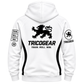 Tricogear TRI 29 White Black BJJ Hoodie back view with large black Tricogear lion logo