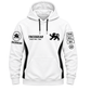 Tricogear TRI 29 White Black BJJ Hoodie front view with black graphics and 300 GSM fleece