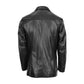 Back view of Urban Tailor men's black leather blazer highlighting the straight horizontal yoke and fitted vertical center seam