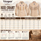 Tricogear Western leather jacket size chart for men and women with front and back jacket views and measurement guide