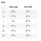 White BJJ Rash Guard 2022 short sleeve No-Gi Jiu Jitsu size chart with body length and chest width measurements