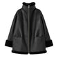 Back view of women’s black B3 aviator sheepskin shearling leather jacket