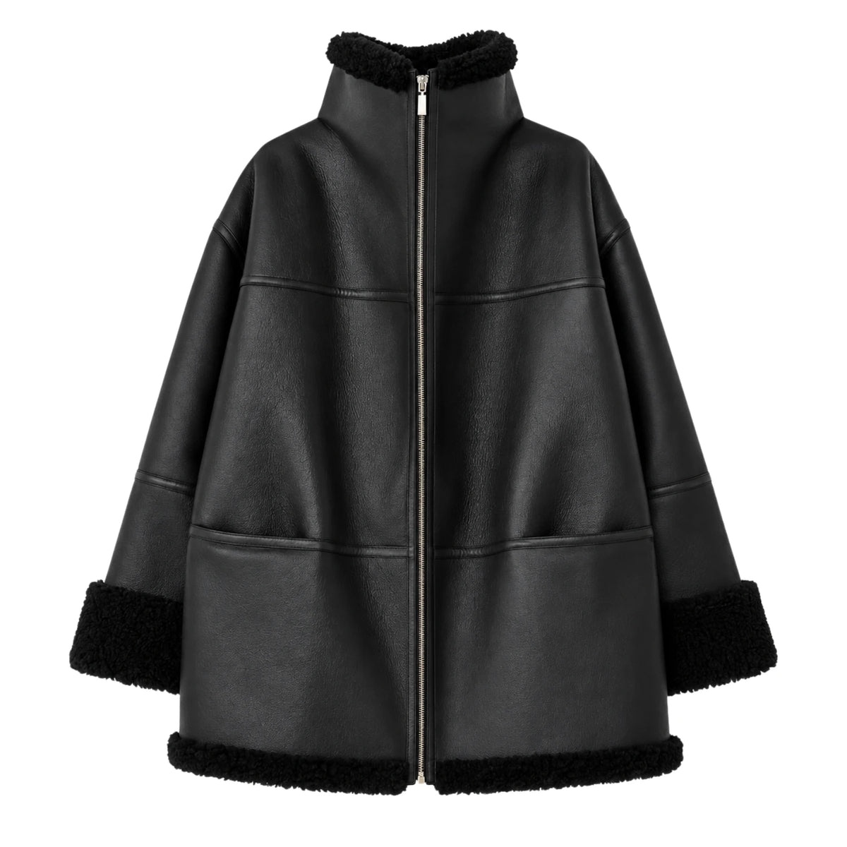Back view of women’s black B3 aviator sheepskin shearling leather jacket