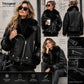 Tricogear women’s black B3 aviator shearling leather jacket with fur collar and adjustable cuffs