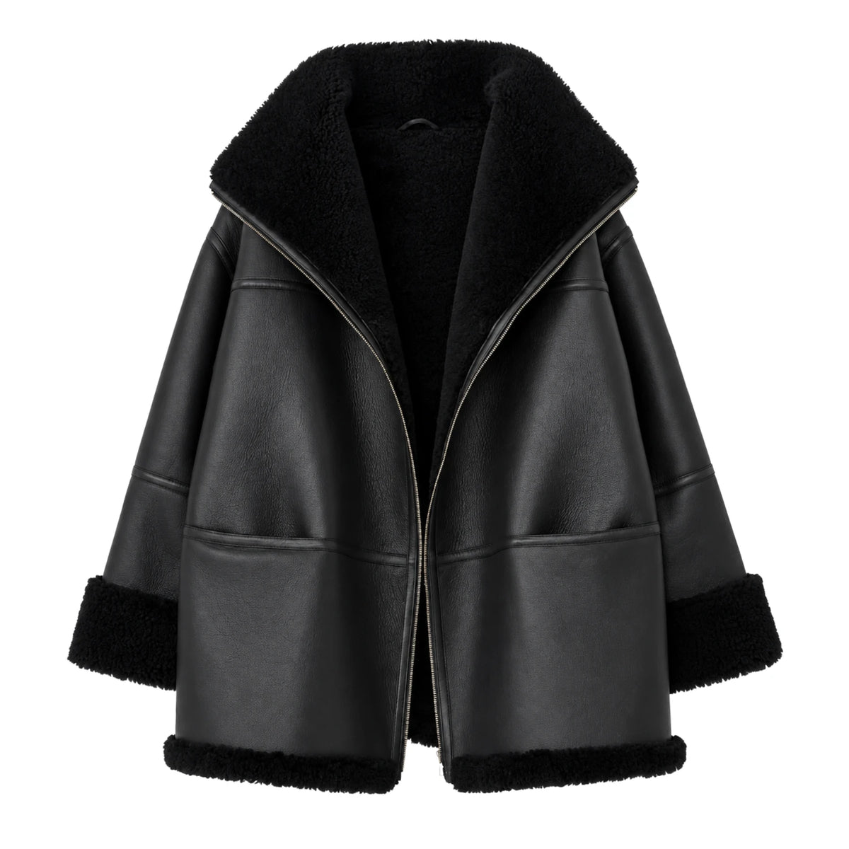 Women’s black B3 RAF aviator sheepskin shearling leather jacket front view