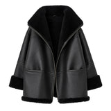 Women’s black B3 RAF aviator sheepskin shearling leather jacket front view