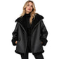 Women’s black B3 RAF aviator sheepskin shearling leather jacket worn by a female model