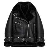 Women’s black B3 RAF aviator sheepskin shearling leather jacket front view