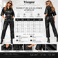 Women’s black genuine leather jumpsuit one piece size chart with bust waist hip and length measurements