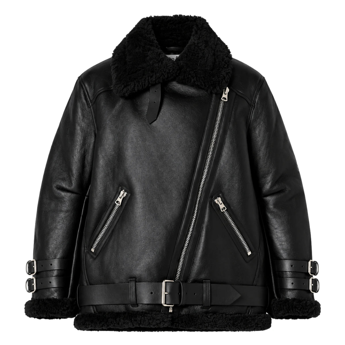 Women’s Black RAF B3 Sheepskin Shearling Leather Biker Jacket – Aviator Flight Jacket