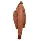Side View of Women's Classic Tan Genuine Leather Bomber Jacket with Ribbed Cuffs and Waistband