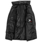 Interior lining of Women's Genuine Black Leather 3/4 Length Puffer Coat Lisa featuring premium polyester lining, inside pocket, and TricoGear branded label
