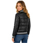 Back view of Women's Genuine Black Leather Puffer Jacket Myra featuring quilted padded design and removable hood