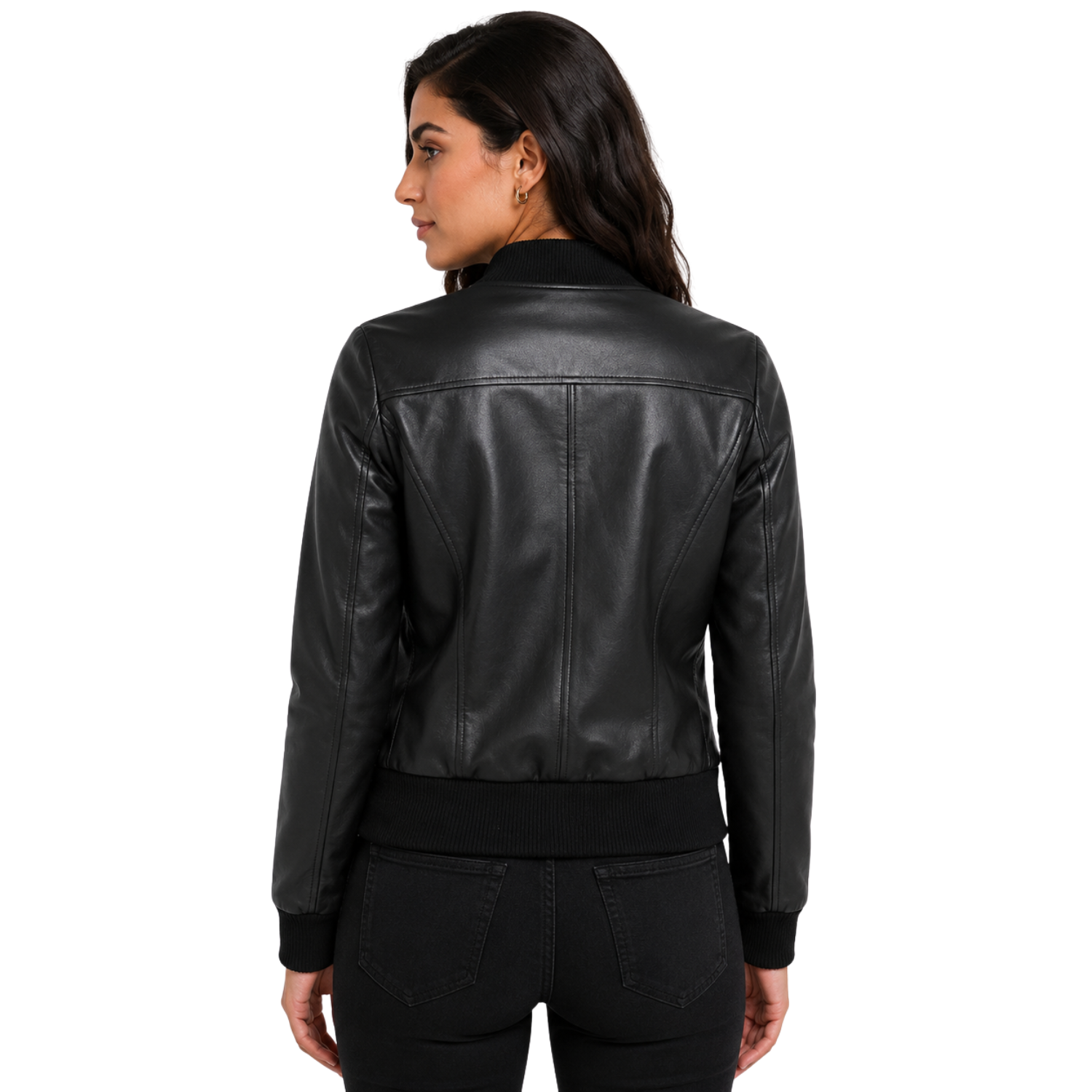 Genuine Black Leather Varsity Bomber Jacket Faye featuring a tailored fit and rib knit waistband