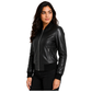 Women's Genuine Black Leather Varsity Bomber Jacket Faye with classic varsity silhouette