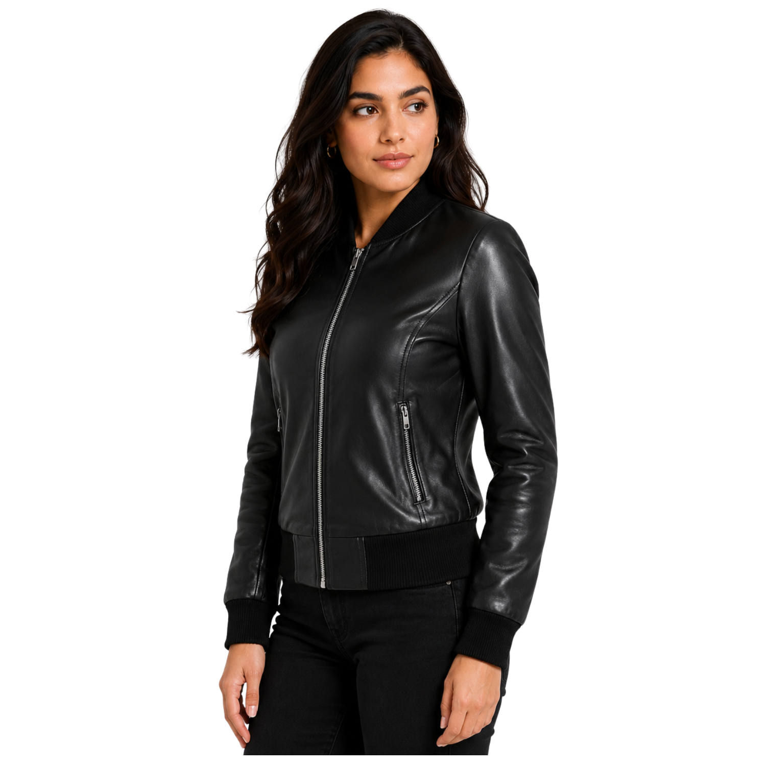 Women's Genuine Black Leather Varsity Bomber Jacket Faye with classic varsity silhouette