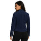 Back view of Women's Genuine Goat Suede Moto Biker Jacket in Lola Navy Blue with tailored fit and clean panel design