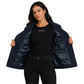 Model wearing Women's Genuine Goat Suede Moto Biker Jacket in Lola Navy Blue displaying the smooth satin lining and inside pocket