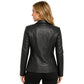 Back view of women’s Shirley Black genuine leather semi-fitted blazer